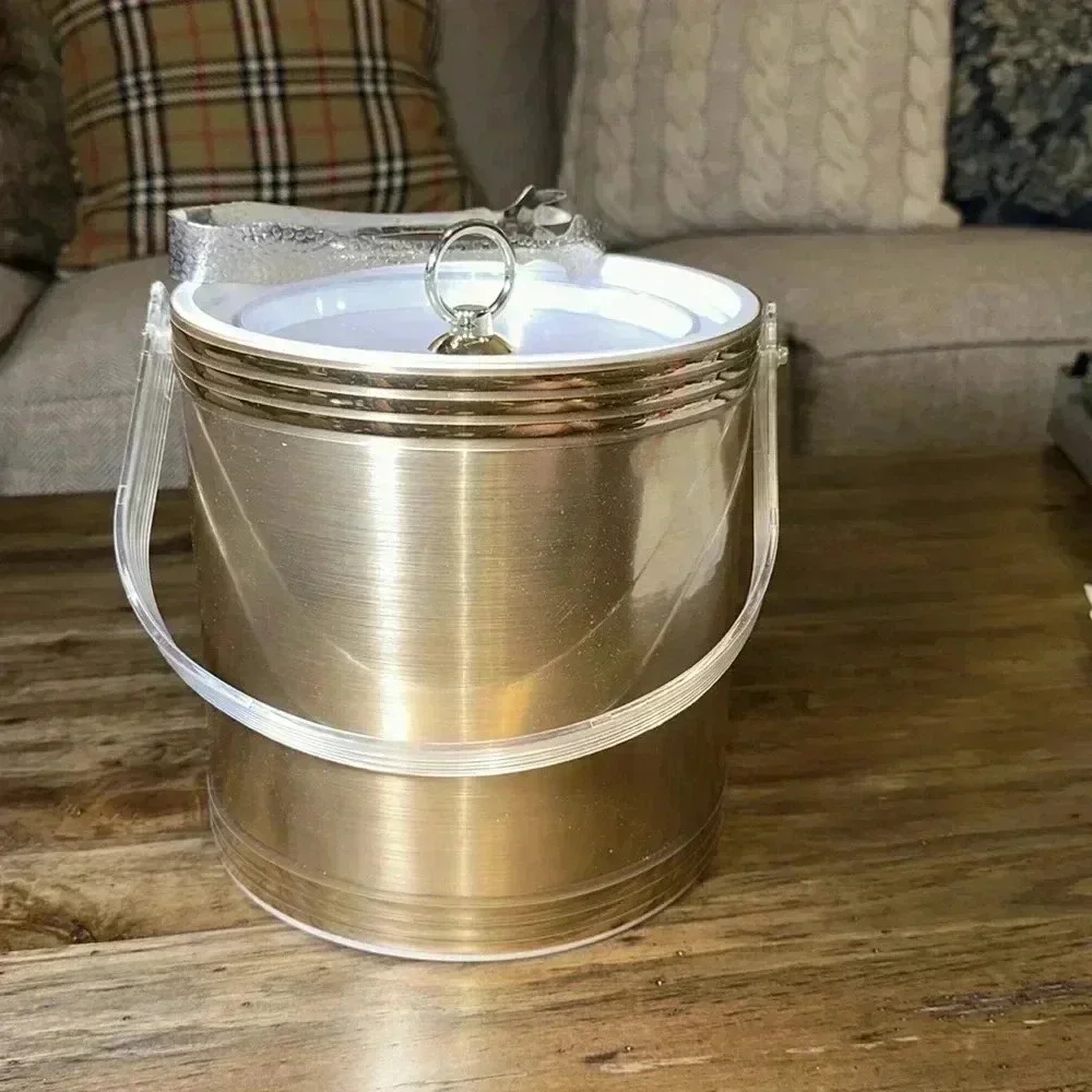 Vintage Ice Bucket Mid Century Modern MCM Copper/Gold w Ice Tongs Made in USA